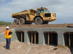 Four - 5'x5' concrete box culverts through Hatch Levee for an unnamed arroyo as part of Hatch Levee construction in 2011