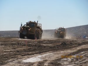 CAT 623 scrapers being used to rehabilitate the Mesilla II East Levee north of Shalem Colony in 2011